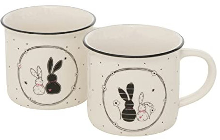 2 Stk Kaffeetasse Hase weiss schwarz Hasenpaar Liebespaar 180ml Porzellan Tassen n444 Kaffeebecher Ostern Häschen Hasen Tasse Osterhase Blumen Frühling Osterdeko Teetassen Espressotassen