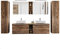 Lomadox Badmöbel Komplett Set Vintage Oak Eiche, 180 cm Waschtisch-Unterschrank mit 4 Softclose-Auszüge, 2 Keramik Waschbecken, Regale, 2 LED-Spiegelschränke, 2 Hochschränke