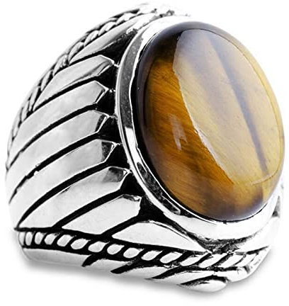 Ringe Silber 925, Eheringe Herren Silber Jahrgang Tigerauge Verlobungsring für Männer Größe 58 (18.5)
