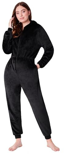 CityComfort Pigiama Intero Donna - Pigiamone Intero in Pile S-XL Caldo e Morbido (Nero, M)