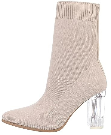 Ital Design Damenschuhe Stiefeletten High-Heel Stiefeletten, DE11233-, Textil, Beige, Gr. 39