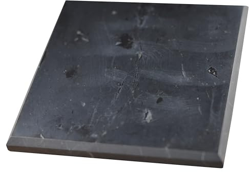 Shungite World Schungit-Fliese, poliert, 100 x 100 mm, aus echten karelischen Schungitsteinen, Schungitplatte, Schungit-Kristall-Ladeplatte, Mineraldekor, Untersetzer, Heilkristallplatten