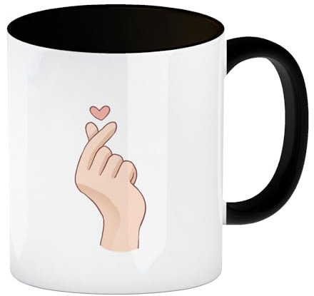 K-Pop Kaffeebecher in schwarz in Farbe mit Herzsymbol eine bunte Tasse für alle Korean-Pop Fans Kreativer Hand Becher Teenager Manga Kaffeetasse verschiedene Varianten Anime Korea