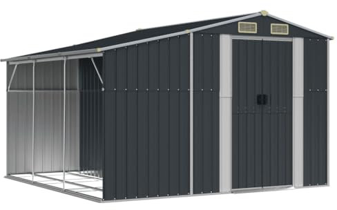 vidaXL Abri de Jardin, Cabane à Outils avec Poignées, Remise à Outils avec Toit Inclinable, Abri de Rangement Patio, Anthracite 277x279x179 cm Acier Galvanisé