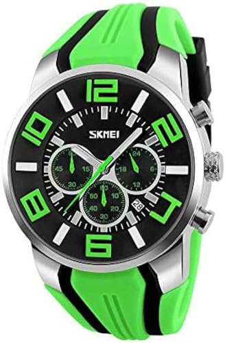 Herrenuhr, Quarzuhren Für Herren Mit Silikonarmband, Multifunktionskalender, Chronograph, 30 M wasserdichte Uhren Mit Sechs Nadeln, Simulierte Militärarmbanduhren Für Den Außenbereich,Grün,outstan