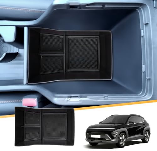 LFOTPP Kompatibel mit Hyun-dai Kona SX2 2024 2025 Mittelkonsole Aufbewahrungsbox Ablagefach, Kona SX2 2024 Zubehör Armlehne Organizer Tray Mittelarmlehne Storage Box (Schwarz)
