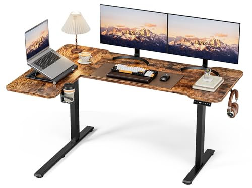 Acrolix Scrivania elettrica a forma di L, per gaming, altezza regolabile, 150 cm, con piano di giunzione, colore marrone rustico