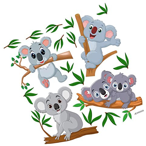 Wandaufkleber Koala Blätter und Zweige Selbstklebend Pvc für Kinderzimmer | Leicht Anzubringen und Entfernen, Wasserfest, für Kindergarten und Wandflächen Geeignet