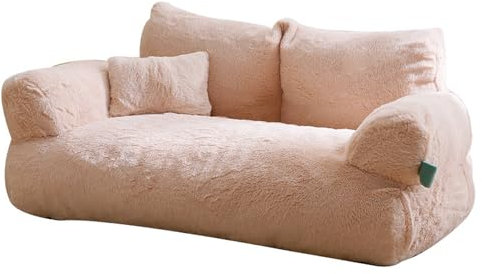 Calming Pet Sofa,Fluffy Plush Pet Sofa Kennel Pad,Soft Breathable Rectangle Sleeping Bed,with Removable Washable Cover,Dog Sofa Bed for Medium or Large Dogs & Cats (Beige, XL)