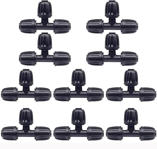CINEMON Lot de 10 connecteurs en T pour Tuyau d'irrigation Goutte à Goutte, système Micro Drip 1/2 : raccord pour Tuyau de raccordement de 13 mm, dérivation en Forme de T, arrosage Automatique