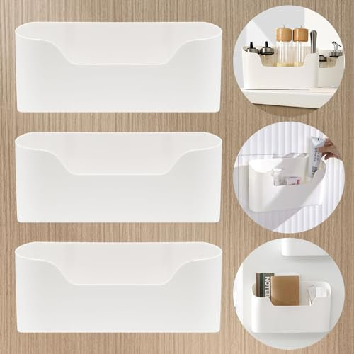 Keboyoe 3 PCS Kitchen Cabinet Door Storage Boxes, Kitchen Cupboard Door Storage, Self Adhesive Storage Box Wall Mounted and Shelf No Drilling Hanging Storage Containers for Bathroom Kitchen Office