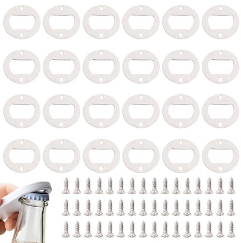 24 Pièces Décapsuleur Rond, Bricolage Tire Bouchon, Métal Ouvre-Bouteille de Bière, Ouvre-Bouteille Insert Kit avec Vis pour Bar Cuisine Restaurant Maison