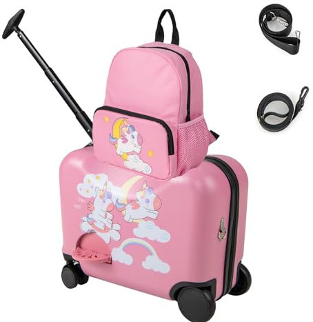 SOARS Valise Enfant, 18 Valise Enfant Roulette Charge 50 KG + 12 Sac à Dos Charge 8 KG, Poignée et Sangles Réglables, Matériau Sûr et Durable, Léger de 2,5 KG, Valise Enfant Fille 3 Ans +