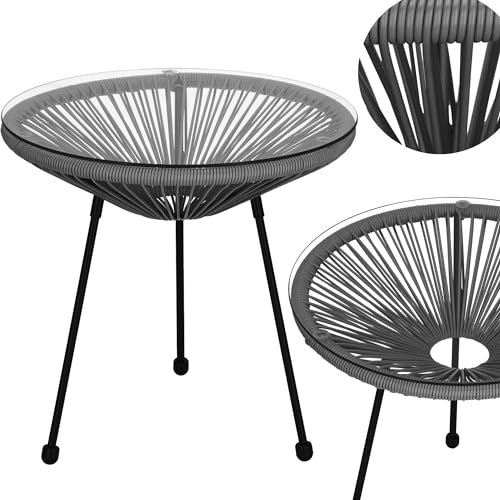 SPRINGOS Gartentisch Beistelltisch mit Glasplatte PE-Rattan 50 x 49 cm