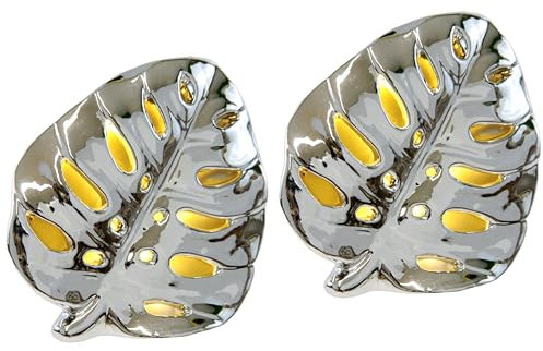 Flair Flower LED-Deko Blatt aus Keramik Deko-Objekt LED-Licht Stimmungsleuchten Statue Skulptur Geschenkidee 2er Set, Silber