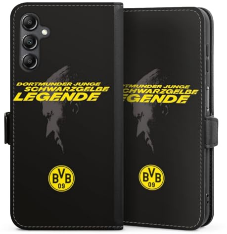 Klapphülle kompatibel mit Samsung Galaxy A 14 5G Handyhülle aus Kunst Leder schwarz Flip Case Marco Reus Borussia Dortmund BVB