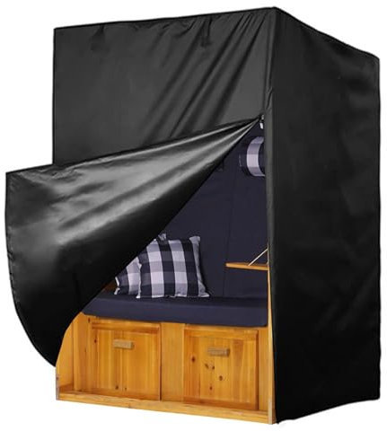 GROOFOO Strandkorbhülle Winddicht, Abdeckhaube für Strandkorb Wasserdicht, 420D Strandkorbhülle 135x105x175/140cm, Strandkorb Abdeckung, Strandkorb Schutzhülle Winterfest UV Beständig, Reißfest