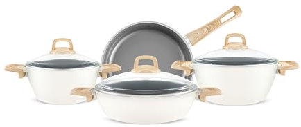 Karaca Swiss Crystal 7-Piece Saucepan Set, Cream, Durable Cookware Set for Your Kitchen, Non-Stick Coating, Ergonomic Handles, Elegant Design