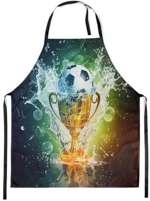 Homewish 3D Fußball Cup Kochen Schürze Fußball Sport Spiel Chef Schürze 3D Gedruckte Schürze Teens Sport Thema Küche Schürze für Kinder Jungen 78x66 (LxW)