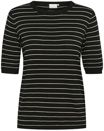 KAFFE Damen Strickpullover KAlizza Damen Strickpullover Kurzarm Streifen Lässig Casual Rundhals Pullover Gestreift Kurzarm