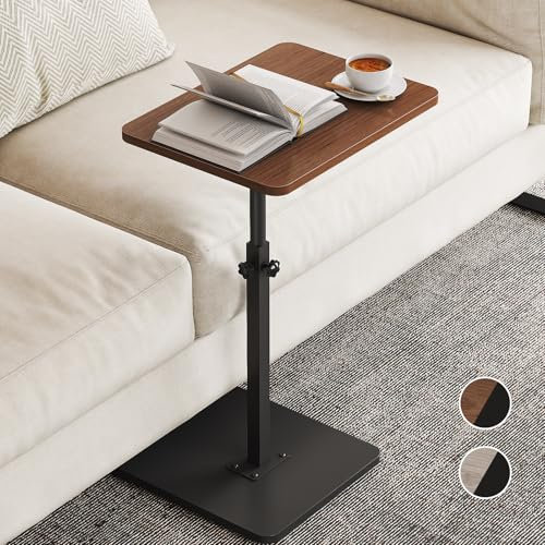 NiHome C-Form Beistelltisch aus Holz, Höhenverstellbar, 360° Rotierbarer Sofatisch, Platzsparender Couch- und Bettbeistelltisch, Mobiler Side Table für Wohnzimmer und Schlafzimmer, Snacktisch(Braun)