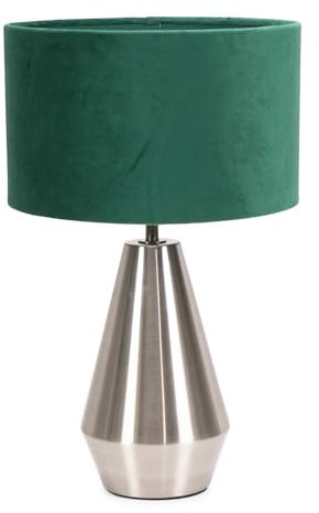 ValueLights | Silver Metal Touch Dimmer Table Lamp with Forest Green Velvet Shade | Home Décor, Bedside & Desk Lamp | Includes Bulb