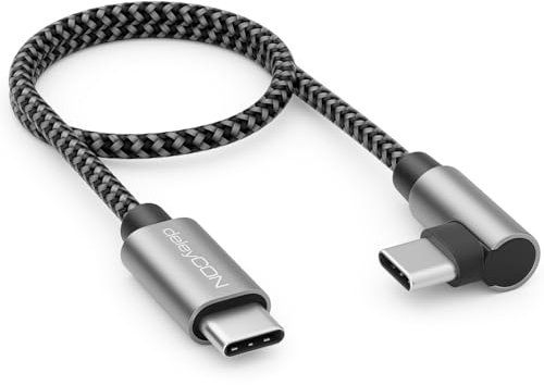 deleyCON 0,30m Câble USB C 1x 90° Coudé PD3.0 (60W Charge Rapide) Câble de Charge Court 30cm - C vers C - pour iPhone 16 15 Pro Max Samsung S25 S24 Pixel iPad Pro MacBook Air Tablets Switch PS5