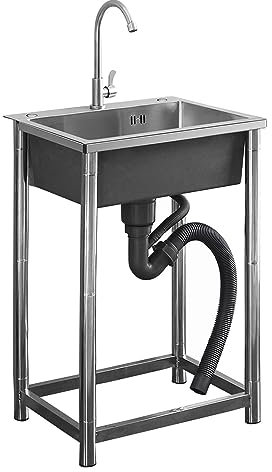 Évier de Cuisine Mobile en Acier Inoxydable à cuve Unique, évier Commercial avec Robinet, évier Utilitaire extérieur Autonome, lavabo Portable pour Le Lavage des Mains, pour Garage d'arrière