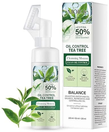 Shefave Reinigungsschaum Gesicht Teebaum Gesichtsreinigung,Tea Tree Cleansing Foam, Face Wash mit Gesichtsreinigung Bürste, Mitesserentferner Porenreiniger, Ölkontrolle, Beruhigender