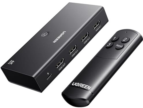 UGREEN Switch HDMI 4K 60Hz 3 Entrées 1 Sortie Commutateur HDMI 2.0 1080P 3D HDR10 Dolby Vision Atmos avec Télécommande Compatible avec PS5 4 Pro Xbox Switch 2 TV Stick Chromecast Lecteur Blu Ray