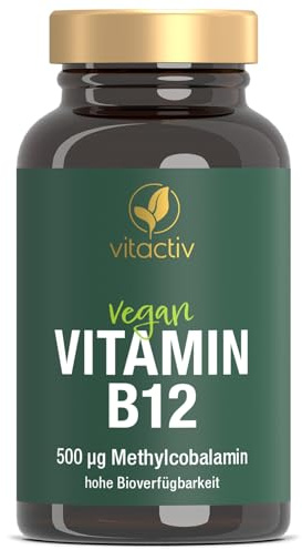 VITACTIV Vitamin B12 Tabletten Hochdosiert - 180 Stk für 180 Tage - Bioaktives Methylcolabamin, Vitamin B12 500µg - Hohe Bioverfügbarkeit, Vegan, kein Magnesiumstearat, Laborgeprüft in Deutschland