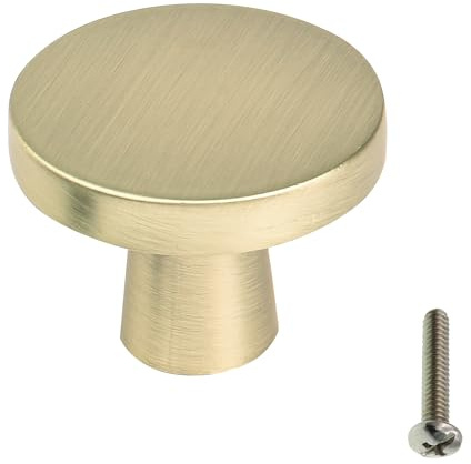 highdecora Round Cabinet Door Knobs and Handles, Single Hole Cupboard Drawer Pulls, Small Knobs with Screws for Wardrobe, Doors, Drawers, Diameter 32mm, Height 25mm, Pack of 6 (Gold Brushed)