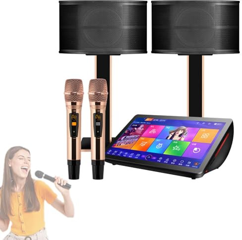 Sistema de karaoke KTV, reproductor de karaoke con pantalla táctil capacitiva 4K profesional de 19,5 pulgadas con micrófono inalámbrico y altavoz de 10 pulgadas, función de amplificador de potencia,