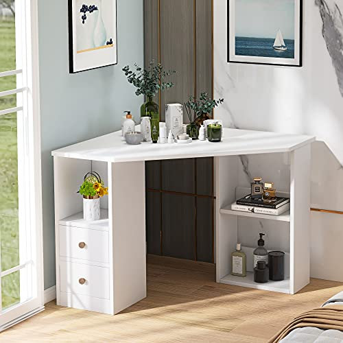 Merax L-Shaped Corner Computer Desk with Large Storage Space - Stylish and Functional Wood Study Desk for Office or Home White