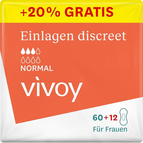 Vivoy Discreet Normal - 72 Einlagen im Monatspaket (6 x 12 Stück) - bei mittlerer Blasenschwäche und Inkontinenz - Hygieneeinlagen für Frauen einzeln verpackt