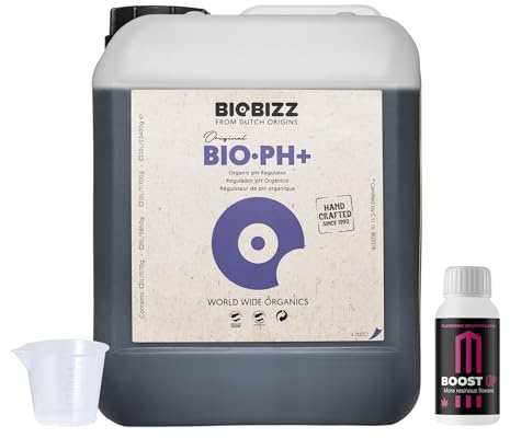 GROWMANIA Bio Up von BioBizz 10L + Probe Boost Up von Up Nutrients + Messbecher | Professioneller pH-Erhöher | Für die Landwirtschaft im großen Maßstab und kommerzielle Produktion