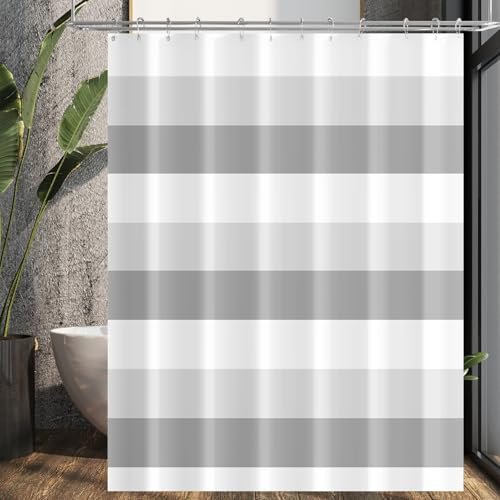 Lerores Duschvorhang 180x200 cm Schiene Grau, Beschwerter Saum Antischimmel Textil, Wasserabweisend, Waschbar Polyester Badevorhänge mit Ösen und 12 Duschvorhangringe für Badezimmer, Badewanne