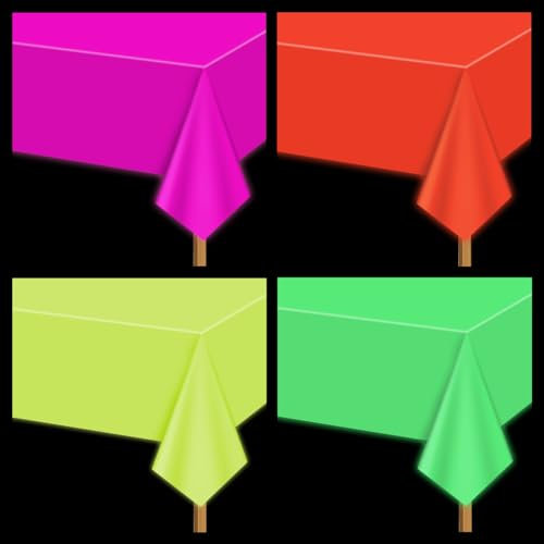 Neon-Tischdecken - 4 Stück Mehrfarbig 130 x 220 cm Glow in The Dark Tischdecken für Neon Party Dekorationen Glow Party Supplies