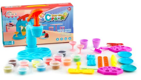 AMPQ Modelliermasse Lufttrocknend Knete Set mit Formen und Zubehör - Playmais ab 3 Jahre für Mädchen und Jungen - Springknete für Kinder (Eiscreme)