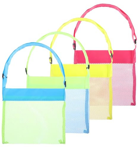 4 Stück Tasche Sandspielzeug für Kinder,Verstellbare Netztasche Sandspielzeug,Wiederverwendbare Mesh Beach Bag,Sandspielzeugs Tasche Netztasche,für Strand Zubehör/Wasserspielzeug Kinder