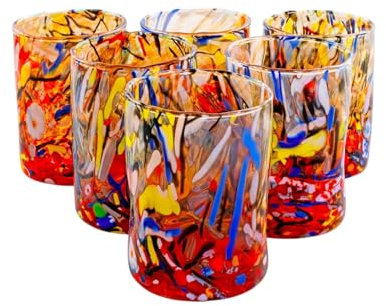 MurArt Bicchieri di Murano. B1 DECORO MG. Set 6 Bicchieri da 400 ml.Alt 12CM.In Vetro soffiato, Lavorato a Mano artigianalmente. Made in Italy. (rosso, bicchieri)