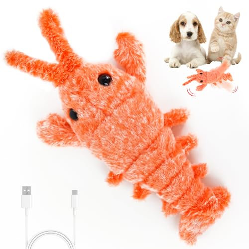 Audasi Hummer Interaktives Hundespielzeug Elektrische Simulation Plüsch Hummer Springen Bewegen Haustier Spielzeug USB-aufladbar Waschbar Floppy Hummer Bewegen Katzenspielzeug Wiggly Hummer Hundespiel