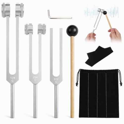 Tuning Forks for Healing, 128Hz, 256Hz, 512Hz Body Weighted Tuning Fork Aluminum Alloy Non-Magnetic Tuning Fork Set for Chakra Healing, Sound Therapy