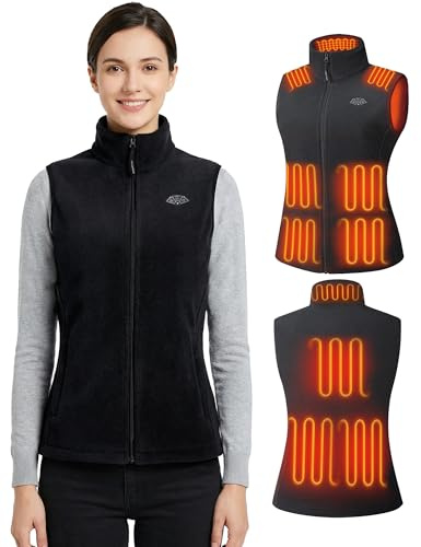 Topdot Fleece Heizweste Damen mit Powerbank 16000mAh 7.4V, 10 Heizzonen | Leicht Beheizte Weste mit 3 Temperaturstufen, Geschenk für Radfahren, Camping, Outdoor-Arbeit im Winter