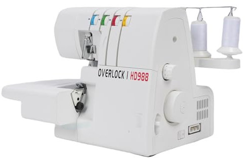 Luocute Overlock-Nähmaschine, 2-, 3- und 4-Stichfähigkeit, 8 Integrierte Stiche, 1300 Stiche Pro Minute, Nähmaschine mit Metallrahmen, Hochleistungsschneider, Sanfte (220V EU-Stecker)