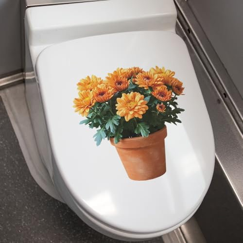 Adhesivo decorativo para tapa de inodoro con diseño de crisantemo naranja, 27 x 27 cm