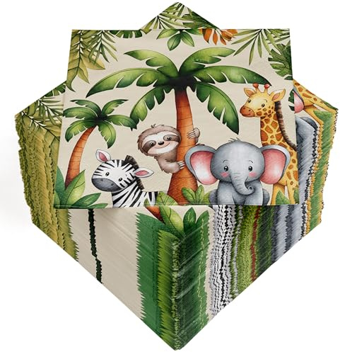 HEKU 100 Servietten, 3-lagig, 33x33cm, Dschungel I Saugstark und praktisch verpackt I Breite Auswahl I Ideal für besondere Anlässe