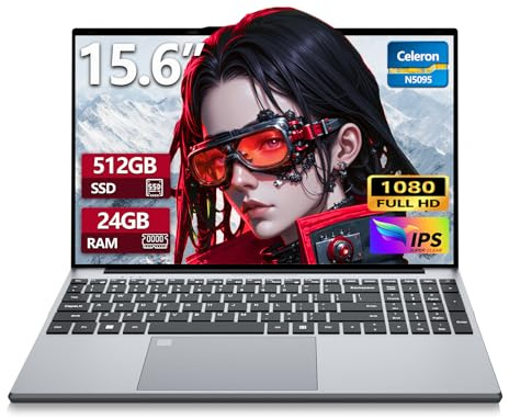 Portatile PC 15,6 pollici, Notebook 24GB RAM 512GB SSD processore N5095 grafica UHD, Computer portatile FHD 1920 * 1080 con WiFi 5/USB 3.0/tastierino numerico/tastiera retroilluminata/Touch ID Laptop