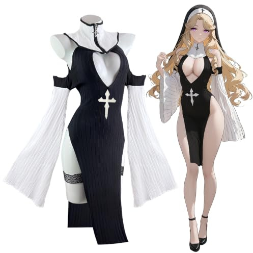 KORURACLUB Sexy Nonne Kostüm Anime (3-teiliges Set) Cosplay Nonne Sexy Damen Cheongsam Nonne Outfit