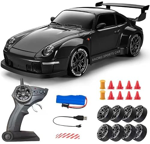 UATARU RC Drift Car, 1:24 Scale Remote Control Vehicle with LED Lights, Drifting Tires& 2 Batteries, Racing Sports Vehicle Toy for Adults Kids (A)
